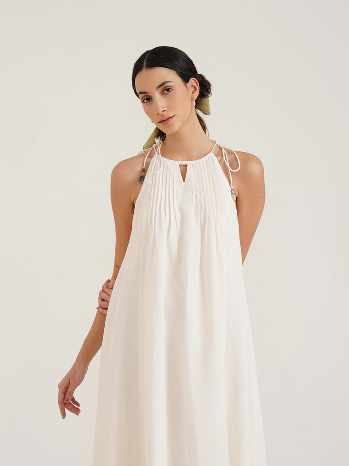 ANAHIT - Organic Cotton Linen Maxi Dress with Chic Embroidered Details