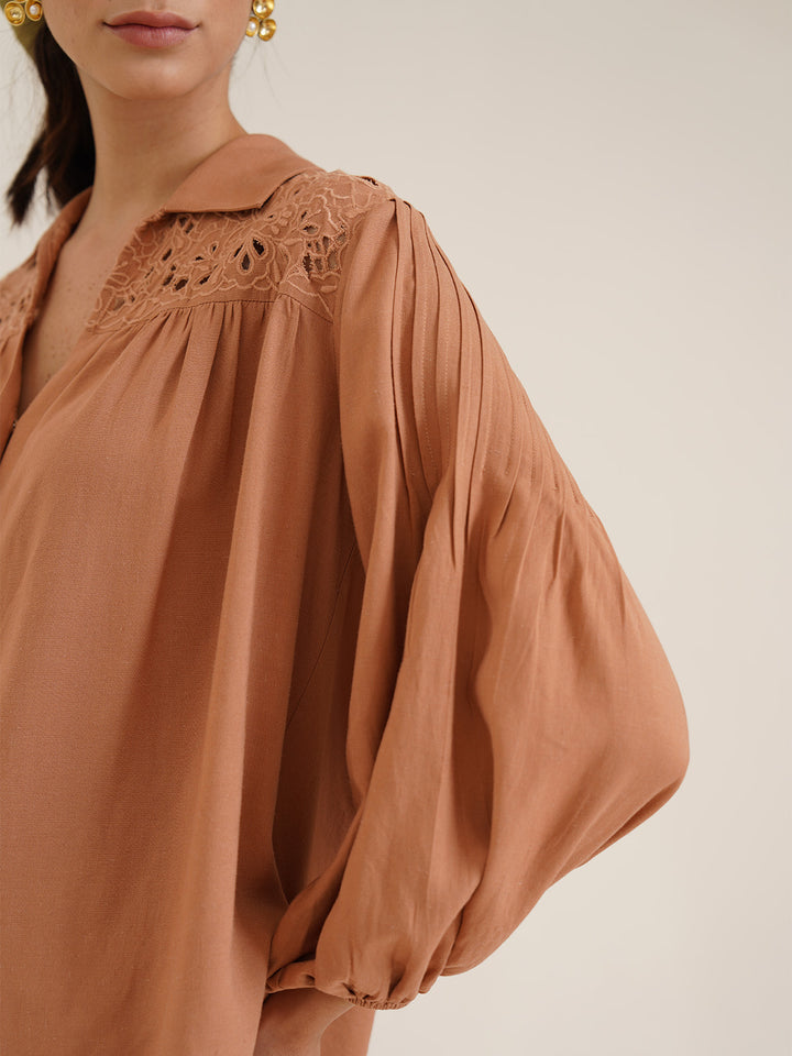 HEKA - Stylish Linen Shirt with Cutwork Embroidery