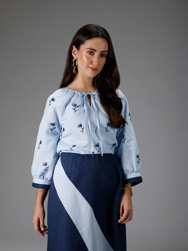 AZURE - Contrast Embroidered Top