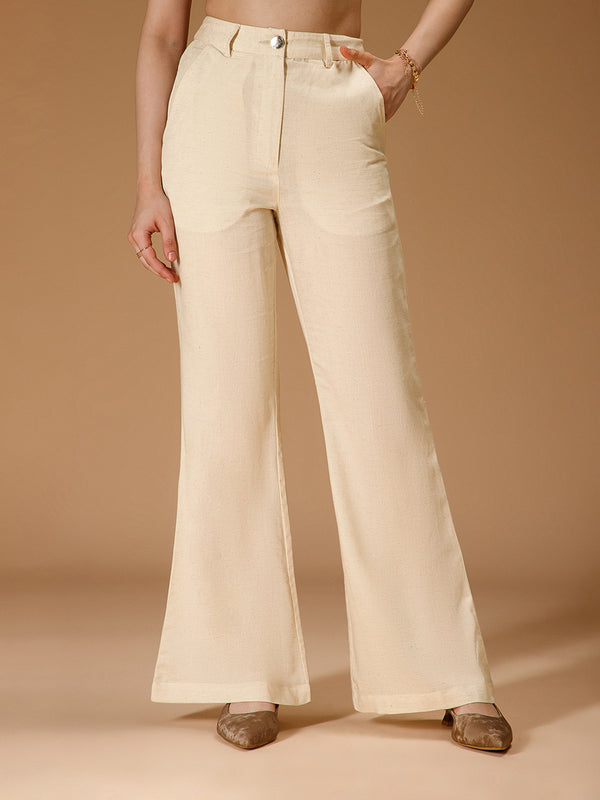 Gemma Viscose Linen Boot-Leg Trousers – Ecru