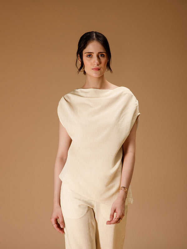 Eloise Viscose Linen Drape Top – Ecru