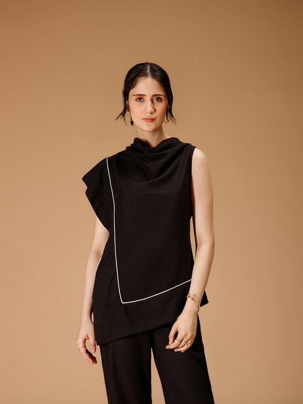 Penelope Organic Cotton Drape Top – Black