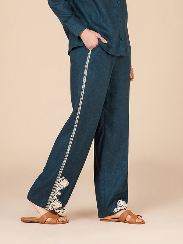 Arden - Straight Leg Pants with Embroidered Details