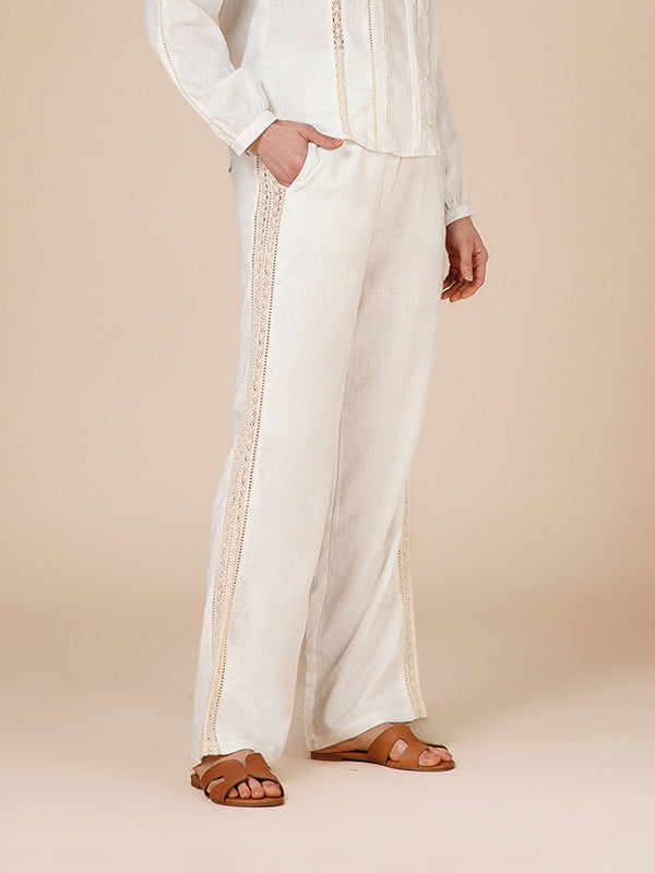 Lina White Lace Panel Straight Fit Pants