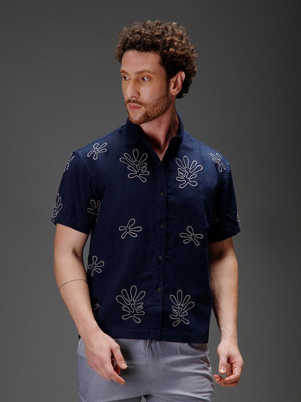 RIVER - Organic Cotton Linen Navy Shirt