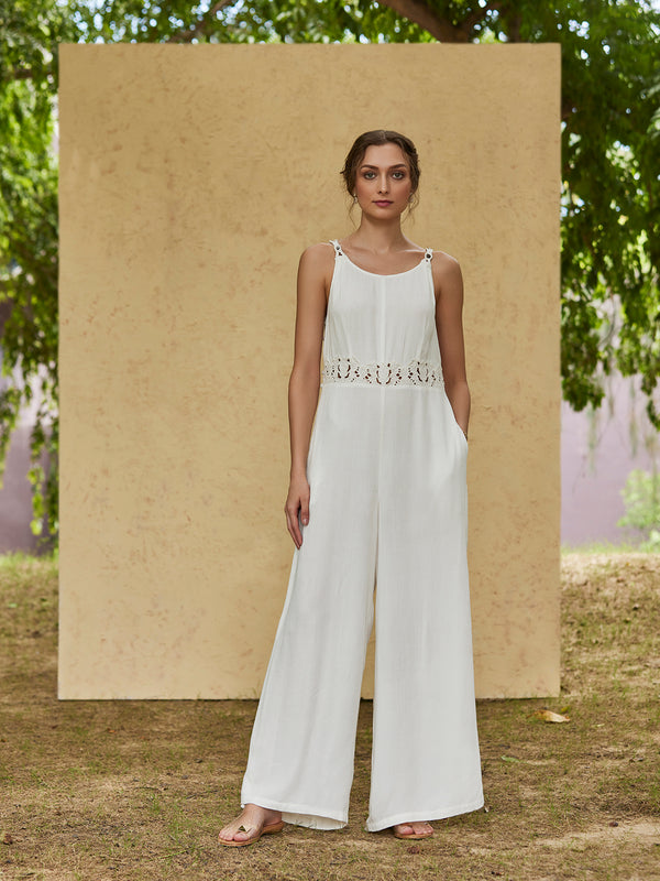 MEDITRINA - Classic Sleeveless Organic Bamboo Embroidery Jumpsuit