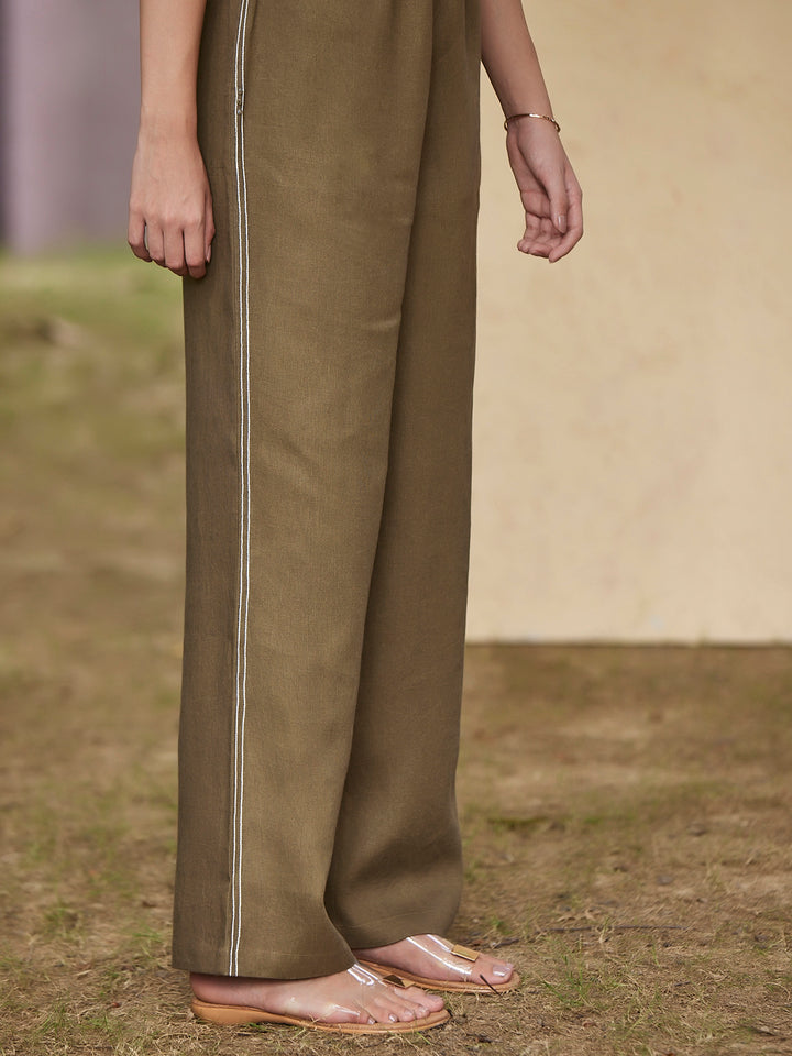 LASO - Formal Organic Linen Pants with Embroidery