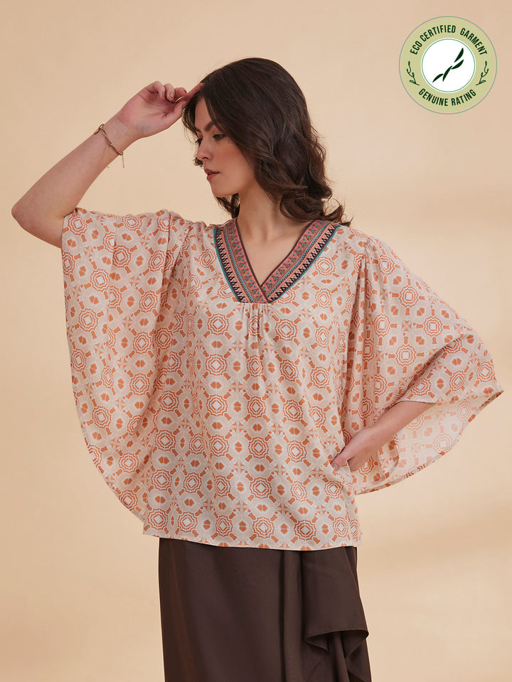 NADIA - Organic Bamboo Printed Kaftan Top