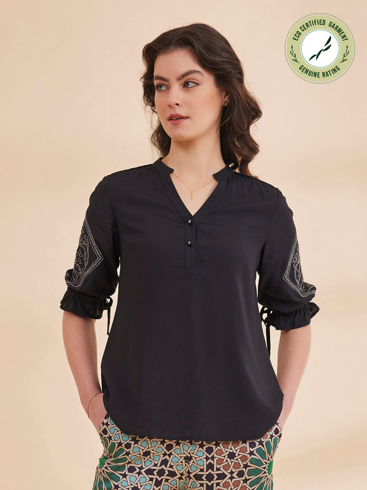 SAHAR - Organic Bamboo Motif Embroidered Top