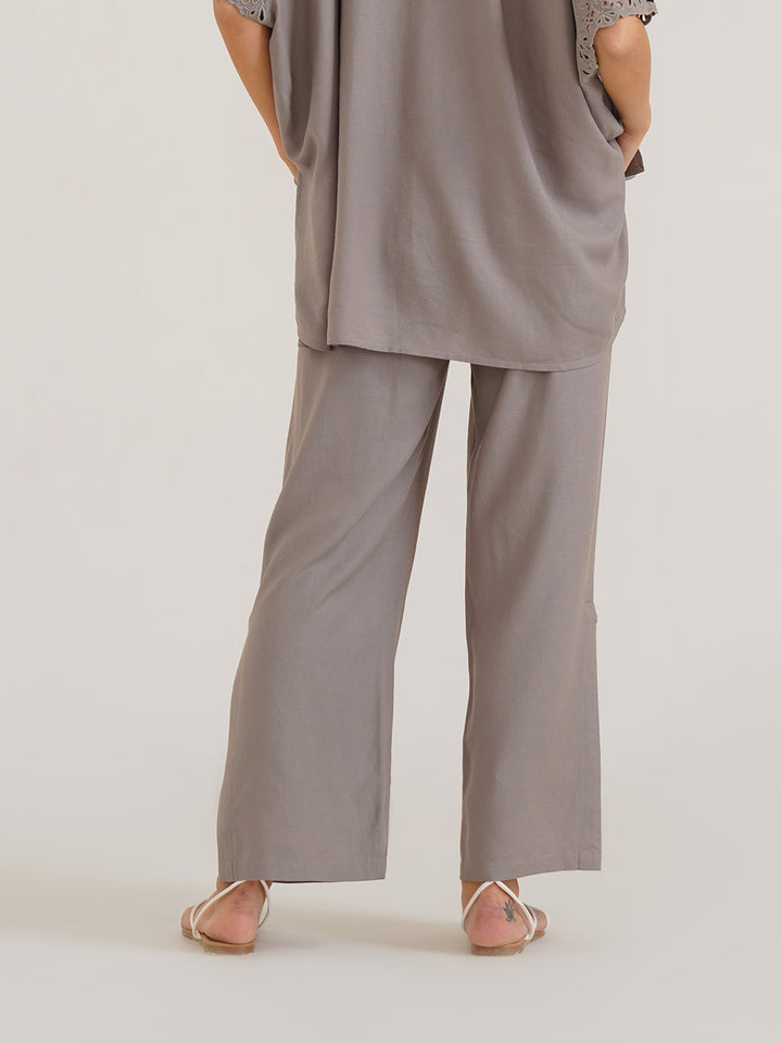 AMINA - Organic Viscose Linen Boot Leg Pants with Slit