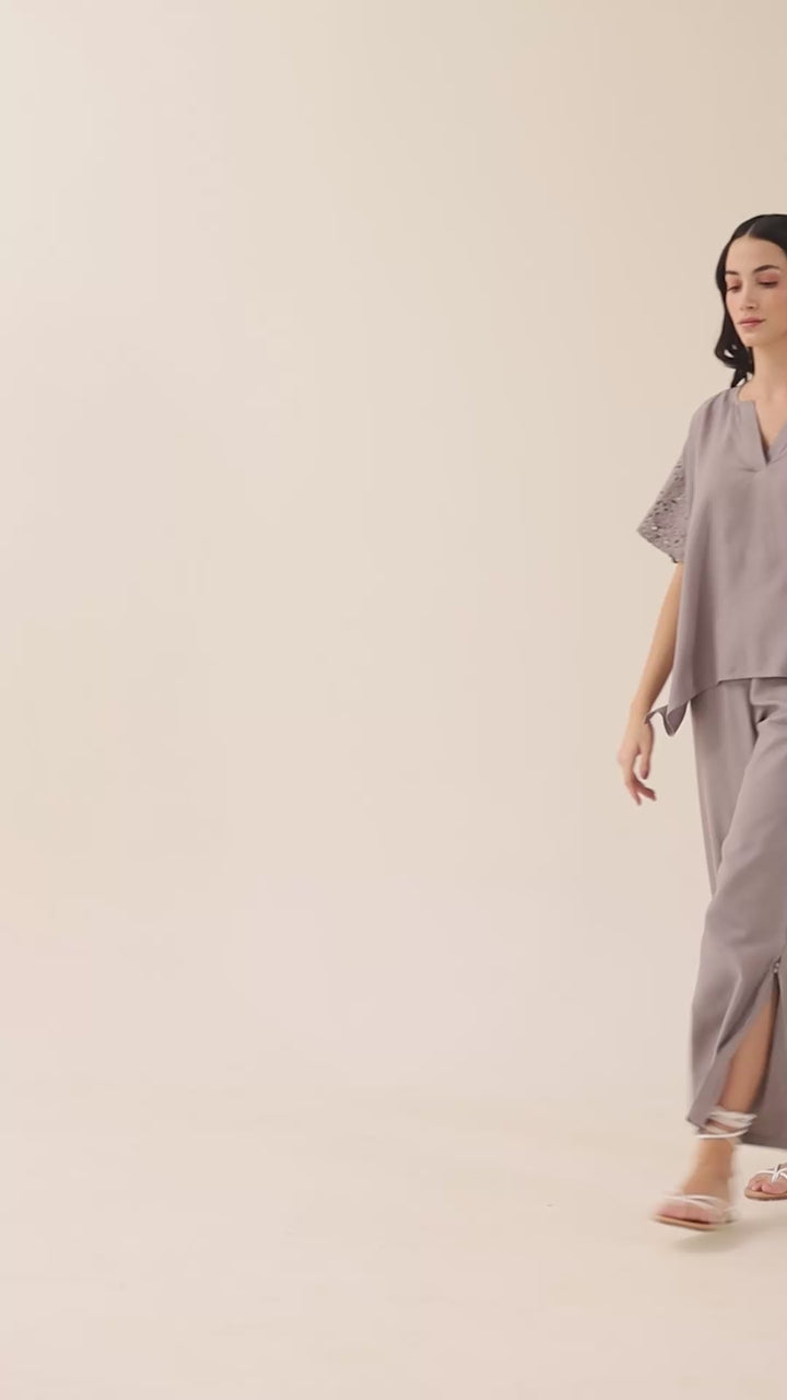 AMINA - Organic Viscose Linen Boot Leg Pants with Slit