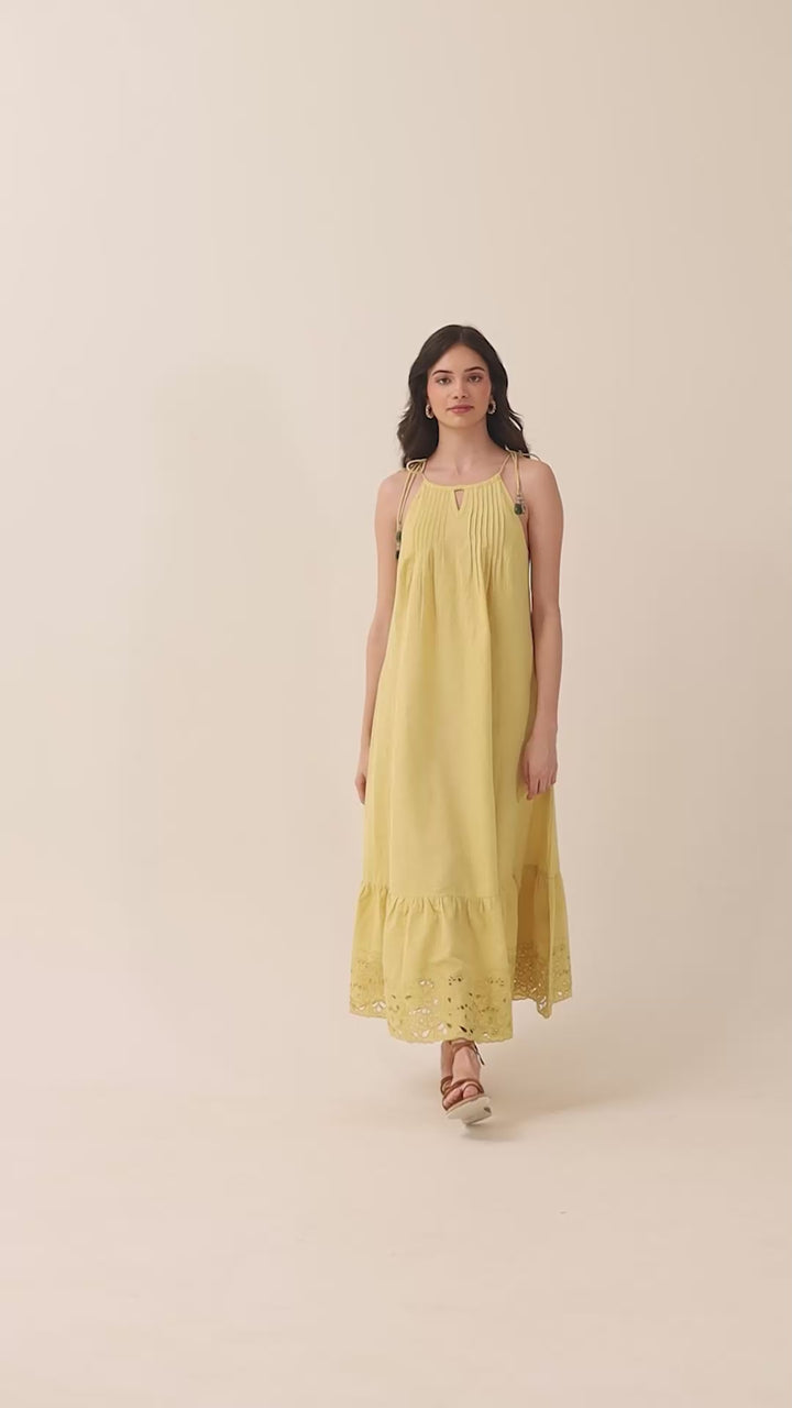 ANAHIT - Organic Cotton Linen Maxi Dress with Chic Embroidered Details