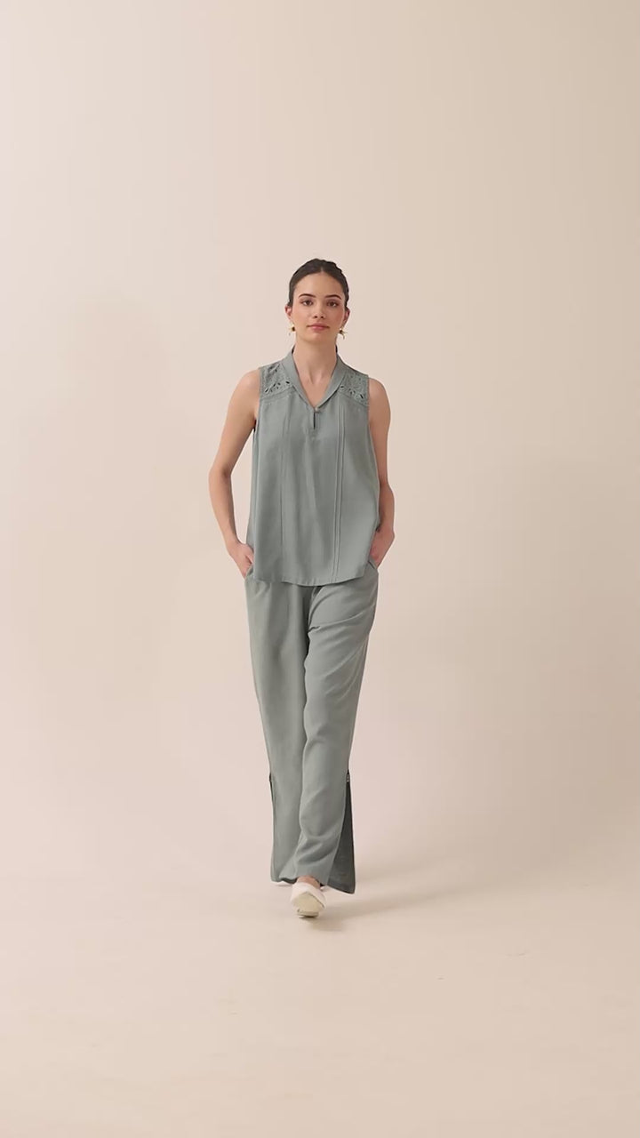 AMINA - Organic Viscose Linen Boot Leg Pants with Slit