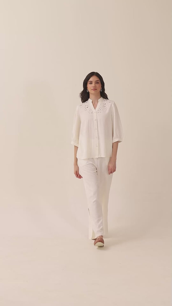 AMINA - Organic Viscose Linen Boot Leg Pants with Slit